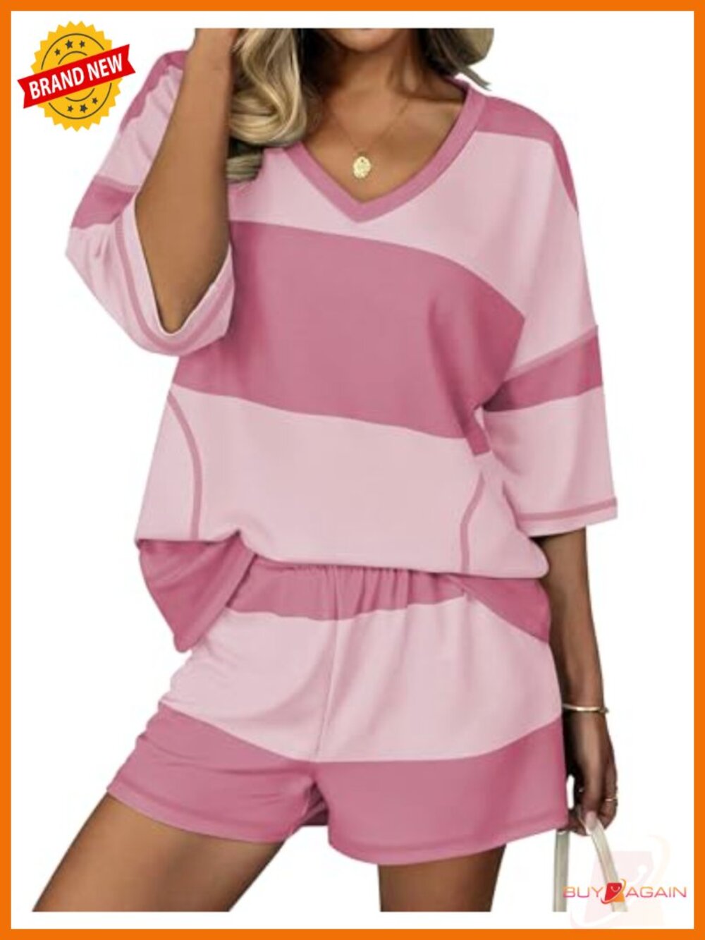 Women's Summer Short Set V-Neck Top with Pockets Matching Lounge